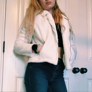 Faux Suede white coat! Fluffy on the inside!